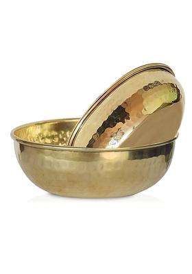 Pure Source India Brass Hammered Serving Bowl | 350 ml | 11.8 fl oz | 2-Piece Set | Food Safe