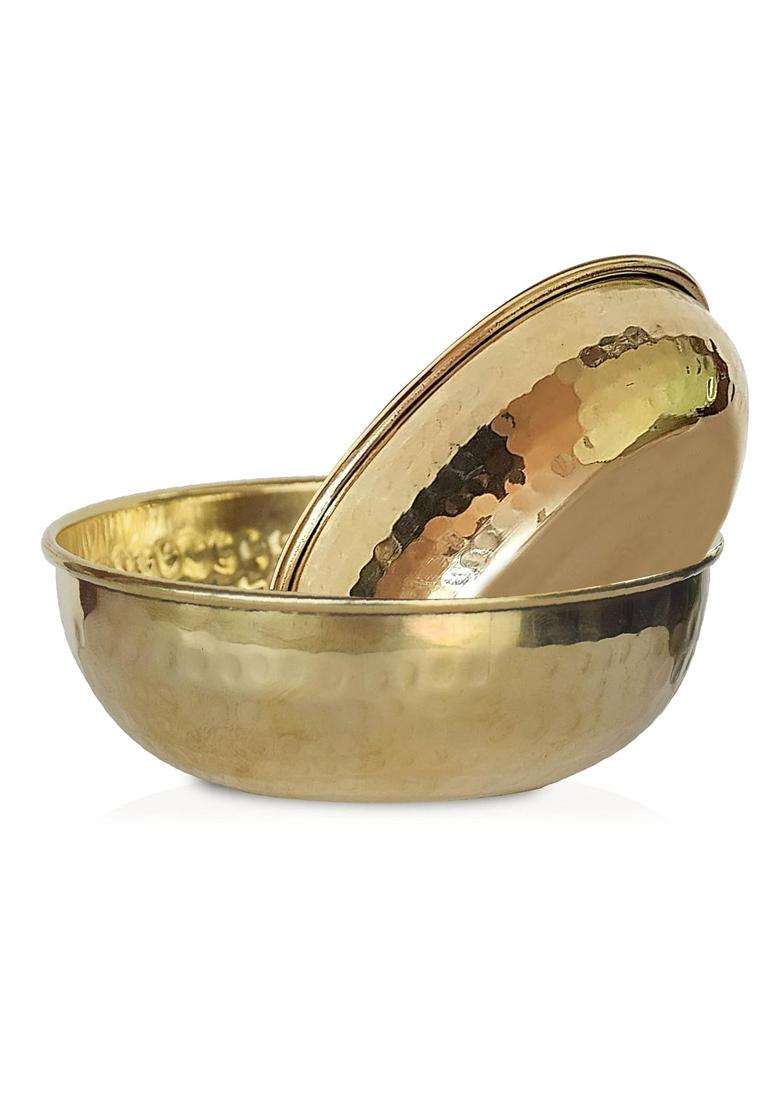 Pure Source India Brass Hammered Serving Bowl | 350 ml | 11.8 fl oz | 2-Piece Set | Food Safe - Indya