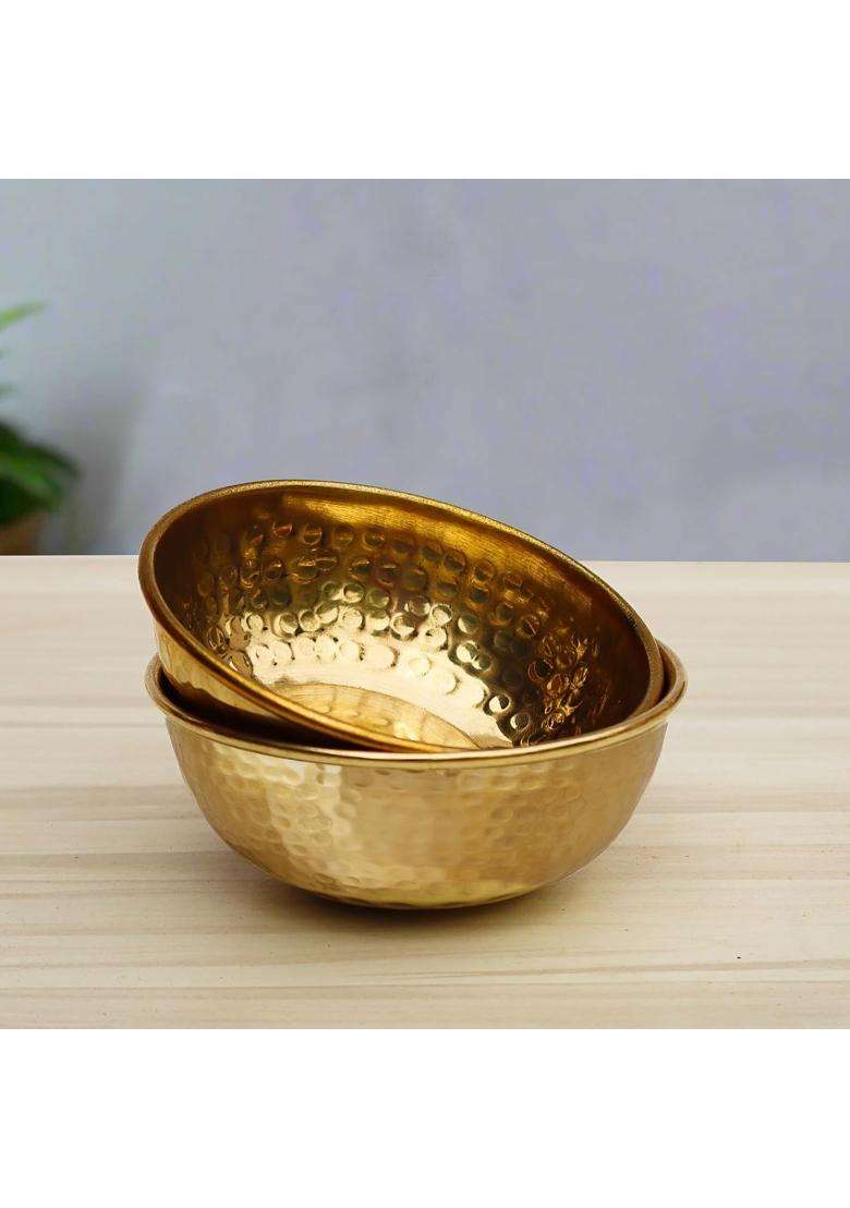 Pure Source India Brass Hammered Bowl | 150 ml | 5.1 fl oz | 2-Piece Set - Indya