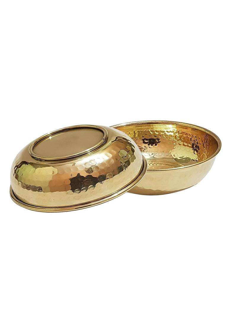 Pure Source India Brass Hammered Serving Bowl Decorative Bowls | 400 ml | 13.5 fl oz | 2-Piece Set - Indya