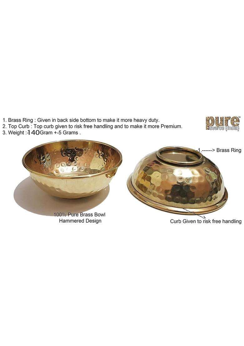 Pure Source India Brass Hammered Serving Bowl Decorative Bowls | 400 ml | 13.5 fl oz | 2-Piece Set - Indya