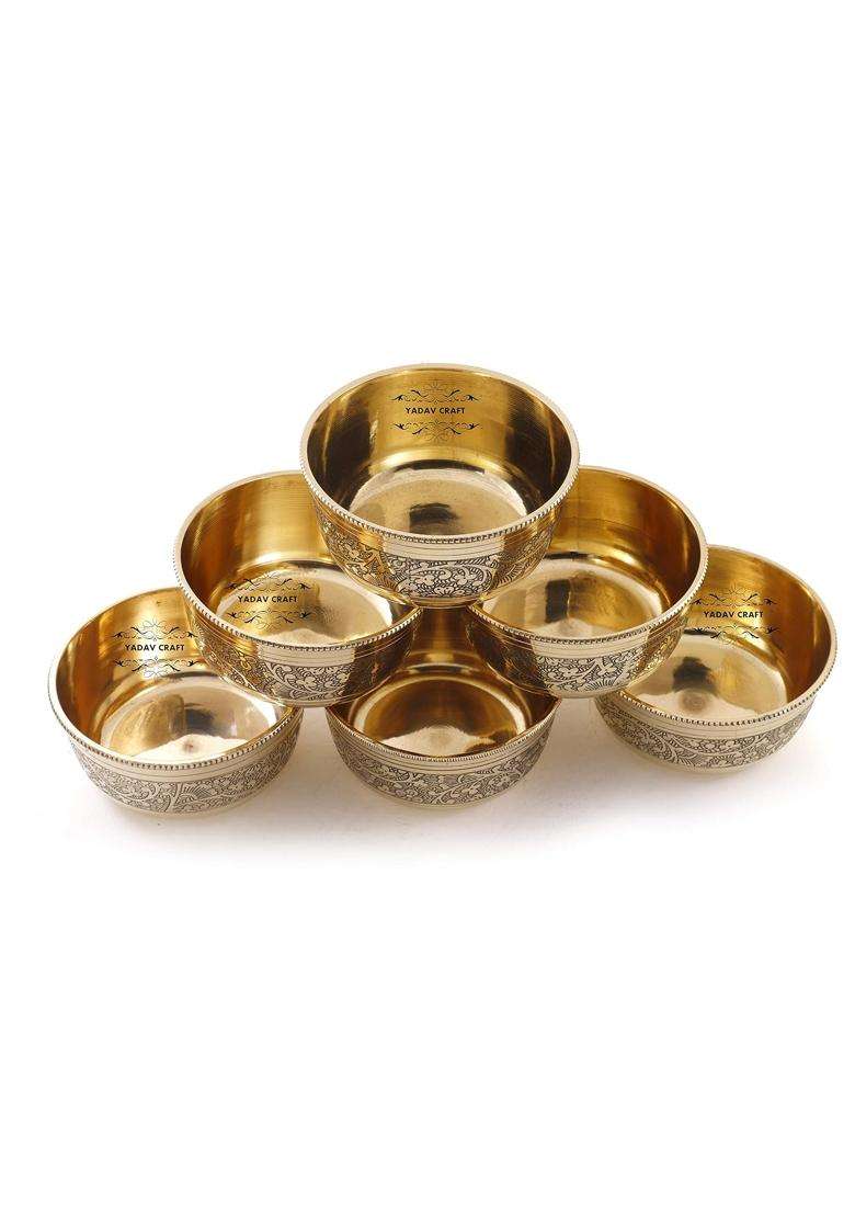 Yadav Craft Flower Design Brass Bowl | 6-Piece Set - Indya