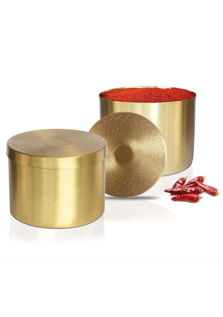 Pure Source India Brass Masala Storage Container for Dry Fruits | 500 ml | 16.9 fl oz | Rust Resistant - Indya