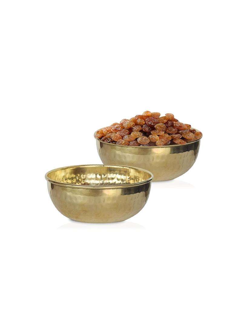Pure Source India Brass Hammered Serving Bowl | 250 ml | 8.5 fl oz | 2-Piece Set | Food Safe - Indya