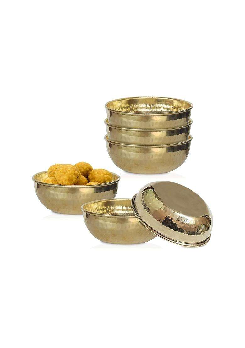 Pure Source India Brass Hammered Serving Bowl | 250 ml | 8.5 fl oz | 2-Piece Set | Food Safe - Indya