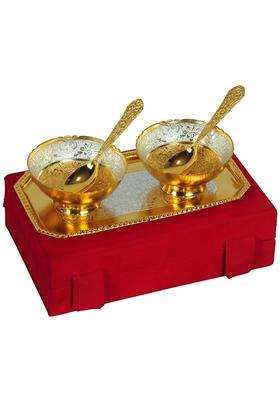 JAIPUR ACE Festival Gifts Silver and Gold Plated Brass Bowl Set | 5-Piece Set