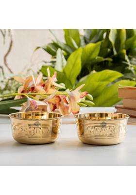 INDIAN ART VILLA Brass Bowl with Etching and Beeding Design | 250 ml | 8.5 fl oz | 4 Inch