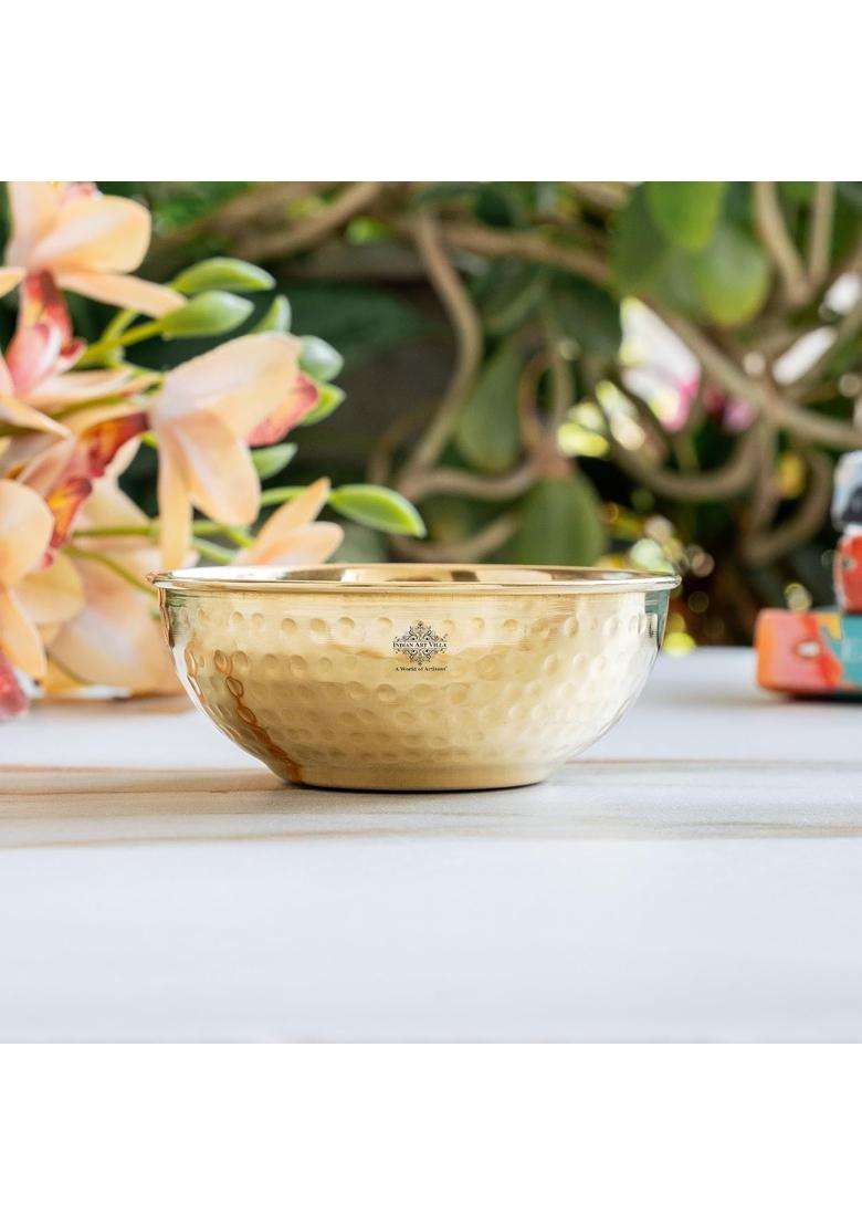 INDIAN ART VILLA Brass Hammered Shine Finish Bowl | 250 ml | 8.5 fl oz - Indya