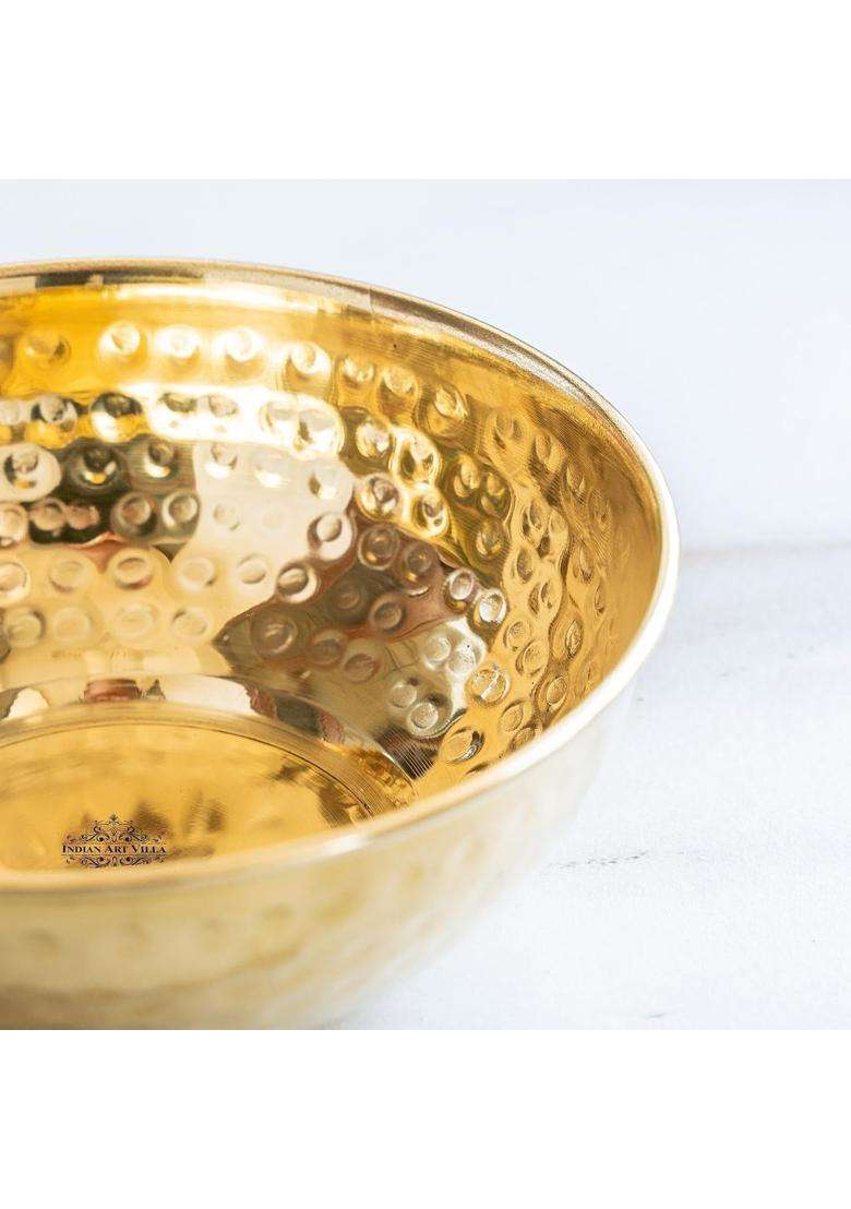 INDIAN ART VILLA Brass Hammered Shine Finish Bowl | 250 ml | 8.5 fl oz - Indya