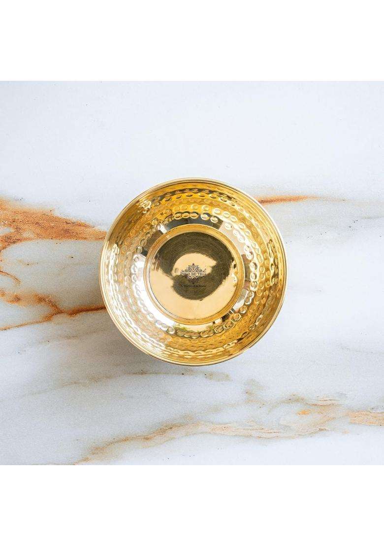 INDIAN ART VILLA Brass Hammered Shine Finish Bowl | 250 ml | 8.5 fl oz - Indya