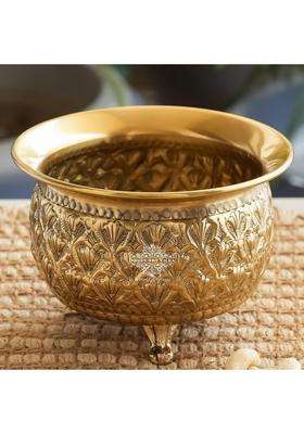 INDIAN ART VILLA Brass Designer Golden Decorative Bowl with 3 Legs | 250 ml | 8.5 fl oz | 4.3 Inch