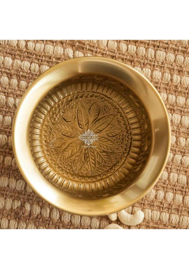 INDIAN ART VILLA Brass Designer Golden Decorative Bowl with 3 Legs | 250 ml | 8.5 fl oz | 4.3 Inch - Indya