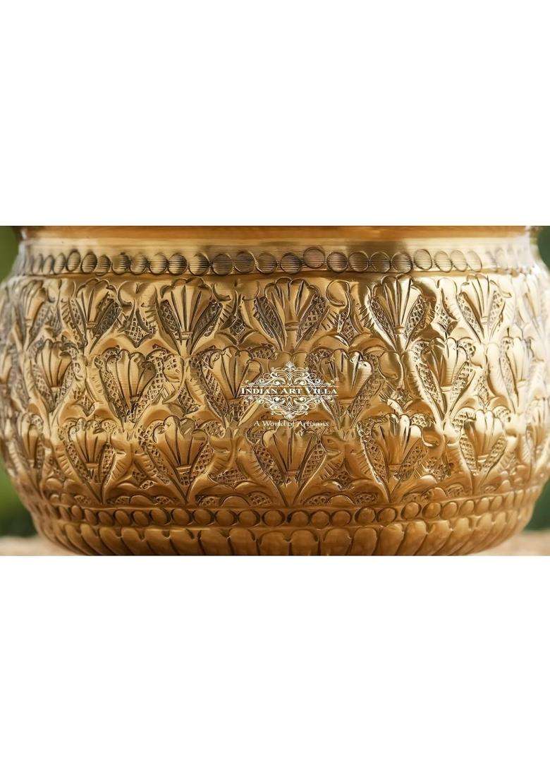 INDIAN ART VILLA Brass Designer Golden Decorative Bowl with 3 Legs | 250 ml | 8.5 fl oz | 4.3 Inch - Indya