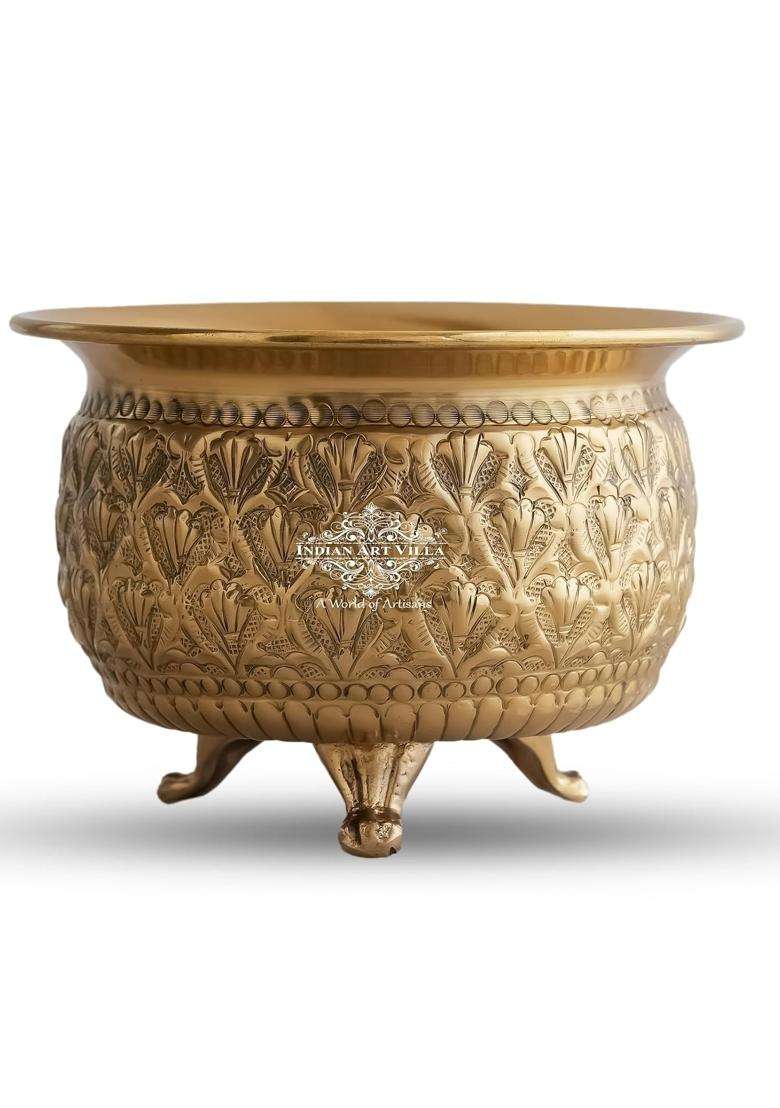 INDIAN ART VILLA Brass Designer Golden Decorative Bowl with 3 Legs | 250 ml | 8.5 fl oz | 4.3 Inch - Indya