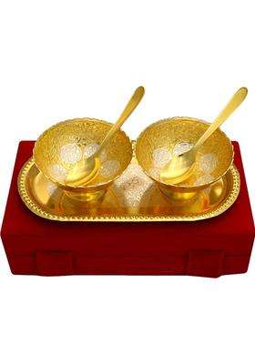 JAIPUR ACE Gold Plated Brass Bowl with Spoons and Gift Box | 2-Piece Set