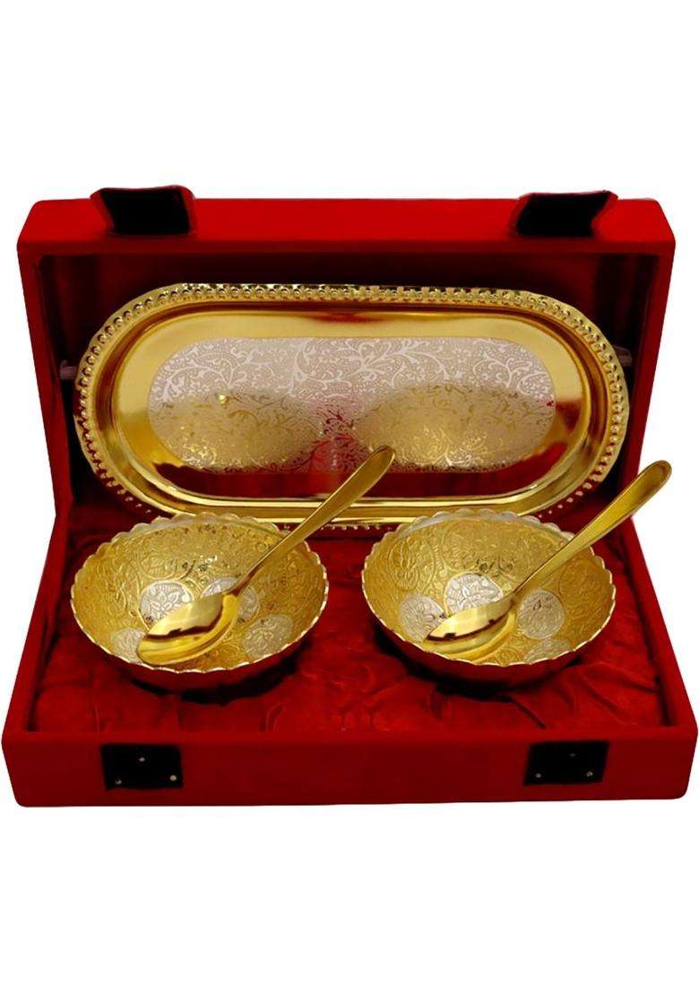 JAIPUR ACE Gold Plated Brass Bowl with Spoons and Gift Box | 2-Piece Set - Indya
