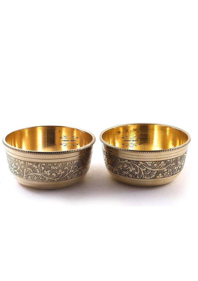 Yadav Craft Best Flower Design Brass Bowl | 2-Piece Set - Indya