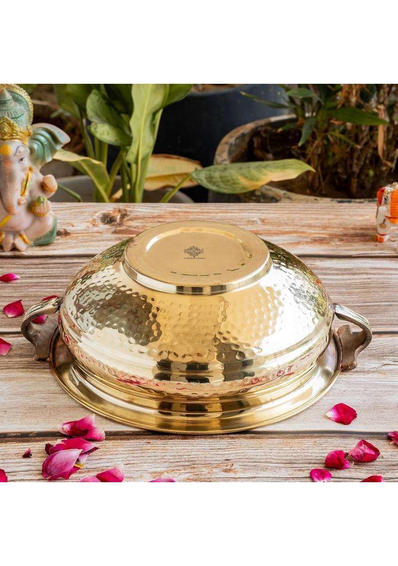INDIAN ART VILLA Pure Brass Hammered Design Urli Decorative Bowl | 3500 ml | 118.3 fl oz | 10 Inch - Indya