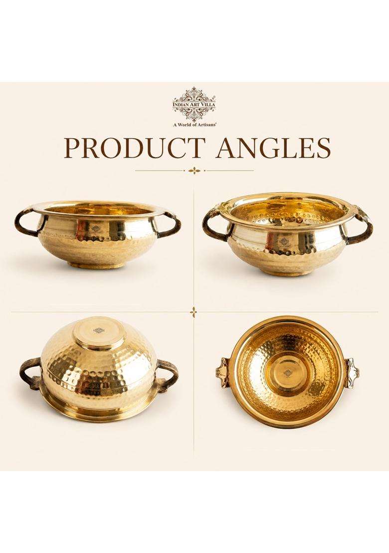 INDIAN ART VILLA Pure Brass Hammered Design Urli Decorative Bowl | 3500 ml | 118.3 fl oz | 10 Inch - Indya