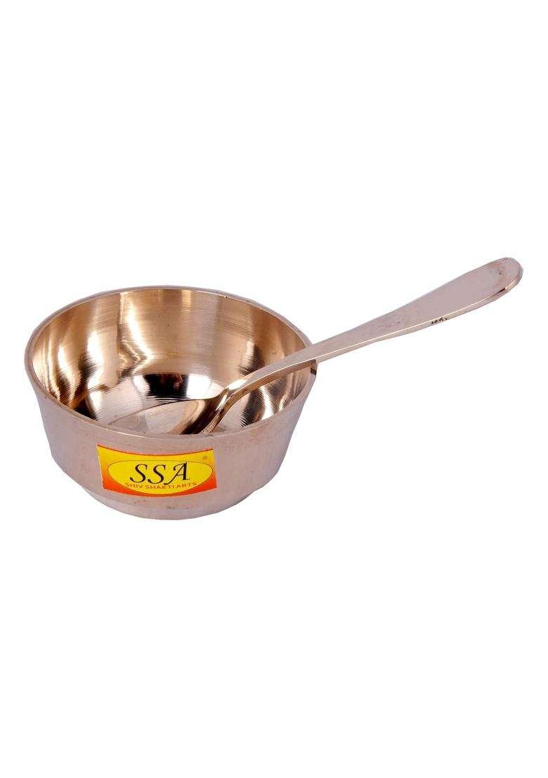 SHIV SHAKTI ARTS Pure Bronze Kansa Bowl Katori with Spoon for Serving Food | 150 ml | 5.1 fl oz - Indya
