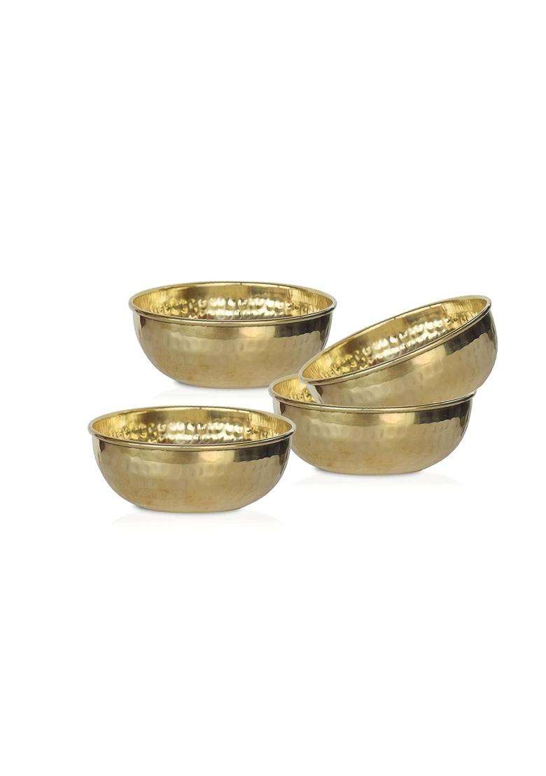 Pure Source India Brass Hammered Serving Bowl | 100 ml | 3.4 fl oz | 2-Piece Set | Food Safe - Indya