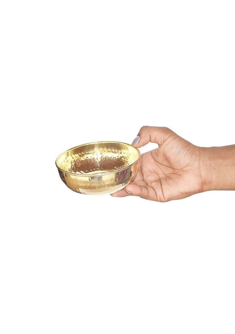 Pure Source India Brass Hammered Serving Bowl | 100 ml | 3.4 fl oz | 2-Piece Set | Food Safe - Indya
