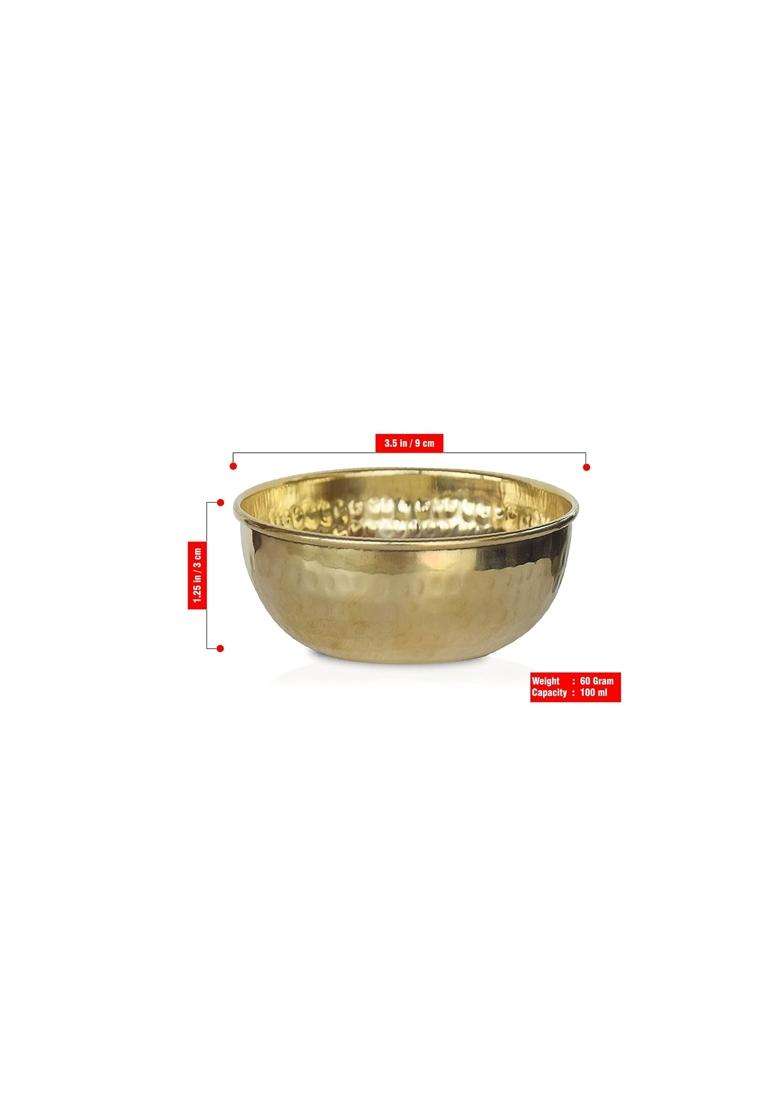 Pure Source India Brass Hammered Serving Bowl | 100 ml | 3.4 fl oz | 2-Piece Set | Food Safe - Indya