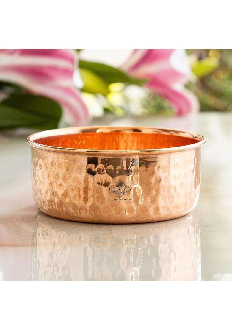 INDIAN ART VILLA Pure Copper Bowl Hammered Design Katori | 180 ml | 6.1 fl oz - Indya