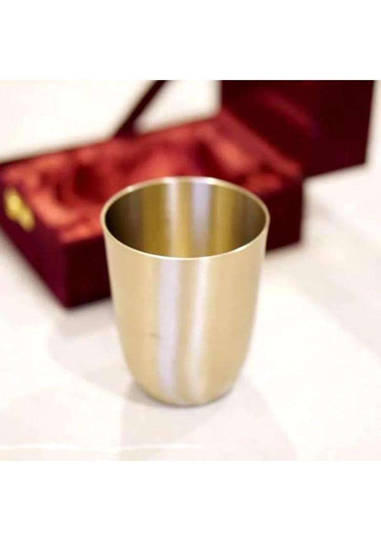 Brass Globe Bronze Kansa Glasses with Velvet Box - Indya
