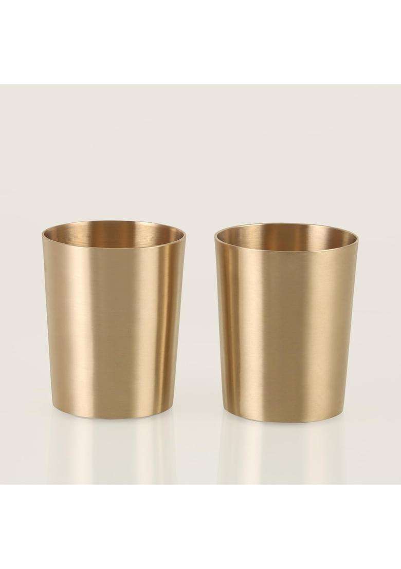 THE HEALING STORE Pure Bronze Kansa Bangla Glass Handmade | 250 ml | 8.5 fl oz | Pack of 2 - Indya