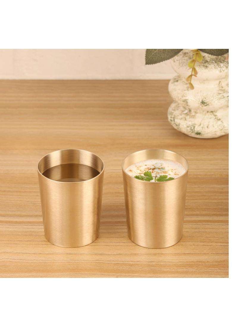 THE HEALING STORE Pure Bronze Kansa Bangla Glass Handmade | 250 ml | 8.5 fl oz | Pack of 2 - Indya