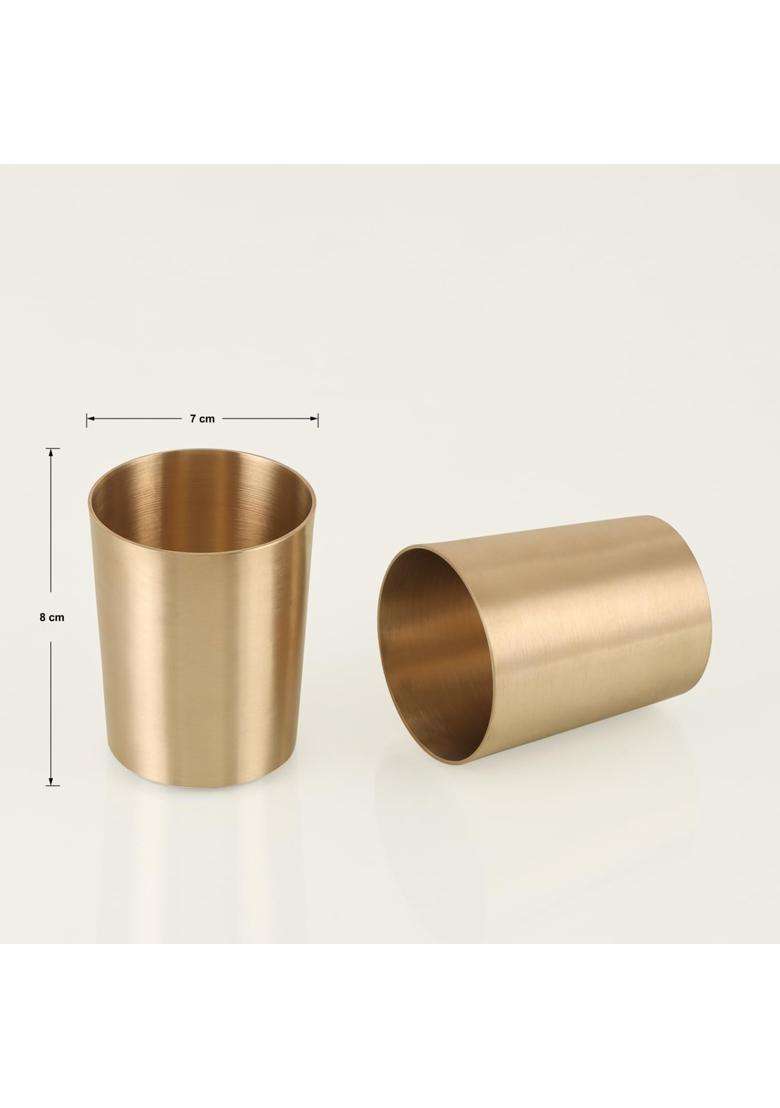 THE HEALING STORE Pure Bronze Kansa Bangla Glass Handmade | 250 ml | 8.5 fl oz | Pack of 2 - Indya