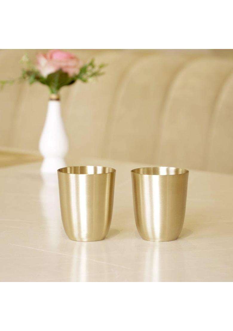 Brass Globe Kansa Bronze Glasses Matte Finish | 2-Piece Set - Indya