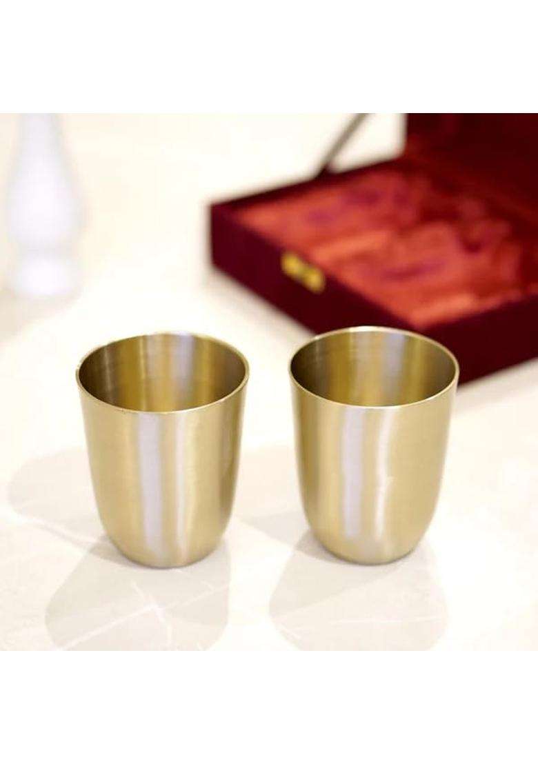 Brass Globe Bronze Kansa Glass with Velvet Box | 2-Piece Set - Indya