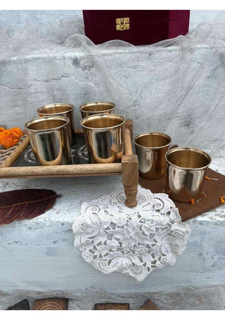 Brass Globe Bronze Kansa Glasses in Glossy Finish | 6-Piece Set - Indya