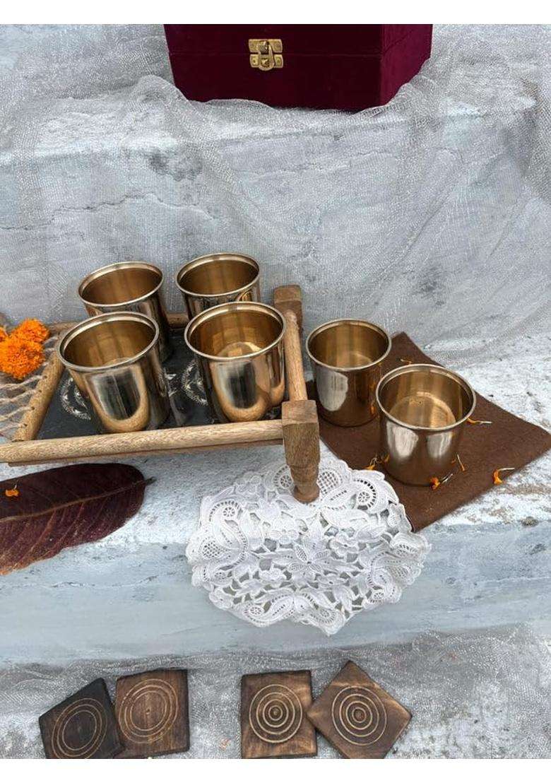 Brass Globe Bronze Kansa Glasses in Glossy Finish | 6-Piece Set - Indya