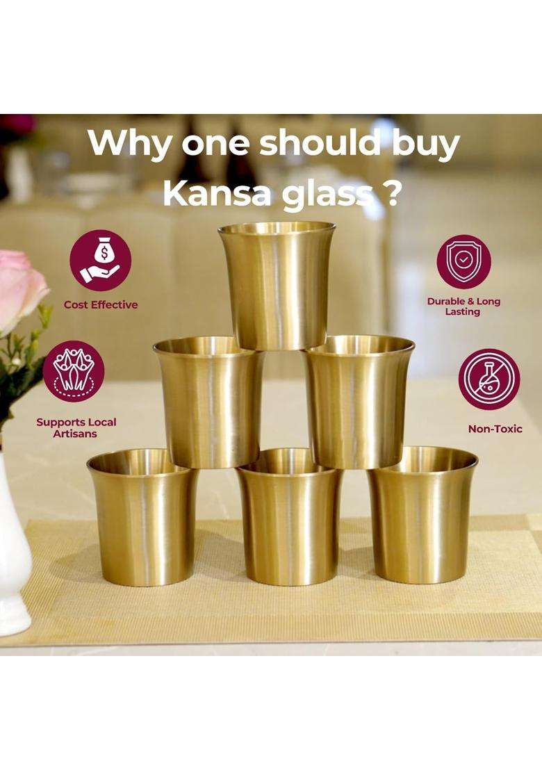 Brass Globe Bronze Kansa Glasses in Glossy Finish | 6-Piece Set - Indya