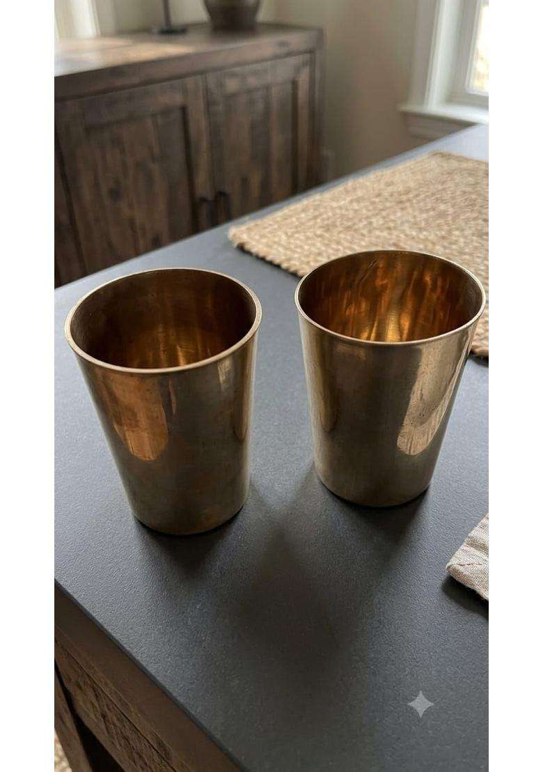 SHAAN mfg. Pure Kansa Bronze Drinking Glass | 2-Piece Set - Indya