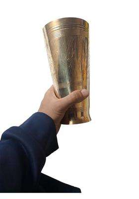 SHAAN mfg. Brass Glass Tumbler Drinking Cup Bronze Kansa Glass Drinkware | 1 L | 1.1 Qt | 7.65 Inch