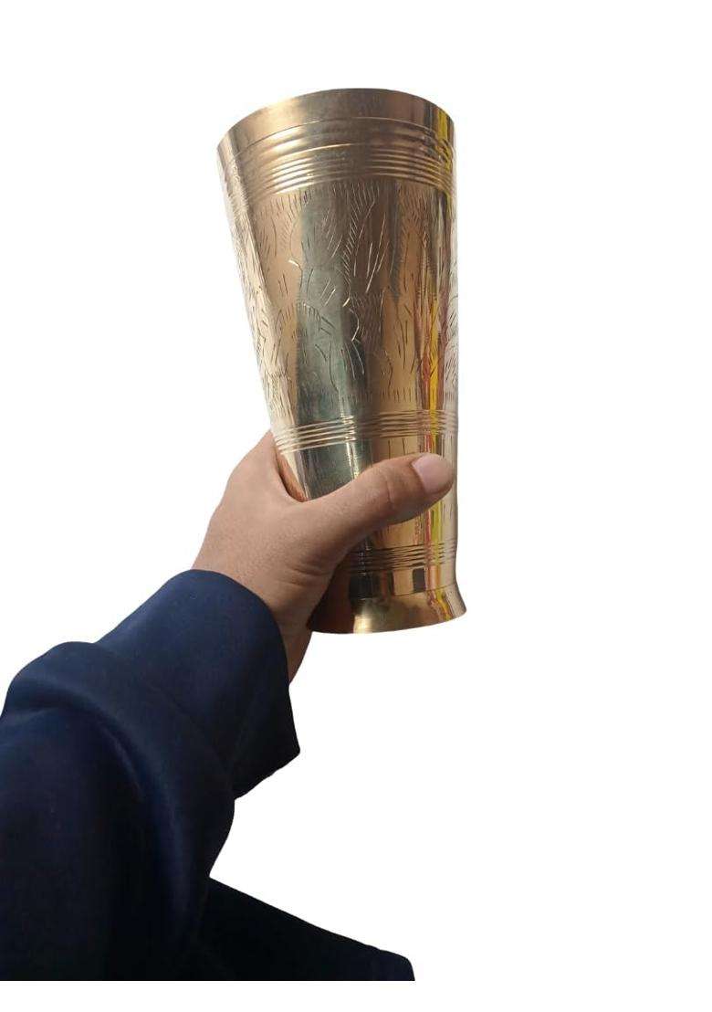 SHAAN mfg. Brass Glass Tumbler Drinking Cup Bronze Kansa Glass Drinkware | 1 L | 1.1 Qt | 7.65 Inch - Indya