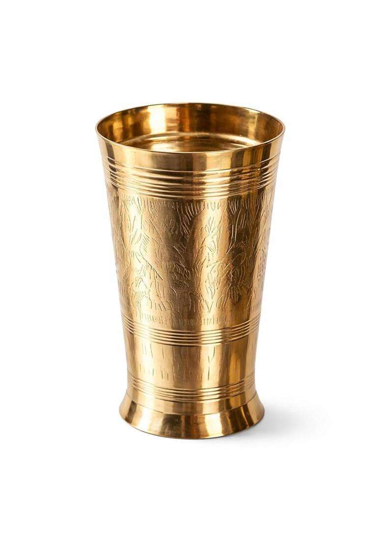 SHAAN mfg. Brass Glass Tumbler Drinking Cup Bronze Kansa Glass Drinkware | 1 L | 1.1 Qt | 7.65 Inch - Indya