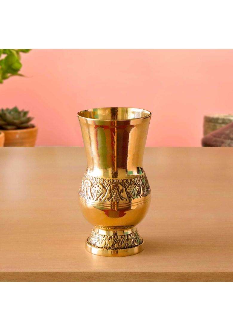 Pure Source India Pure Brass Glass Tumbler Cup for Homeware Hotelware Dinnerware Size | 300 ml | 10.1 fl oz - Indya
