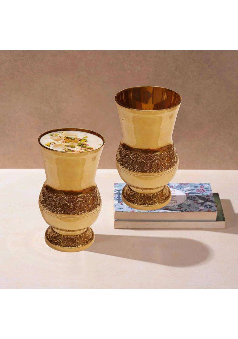 Pure Source India Pure Brass Glass Tumbler Cup for Homeware Hotelware Dinnerware Size | 300 ml | 10.1 fl oz - Indya
