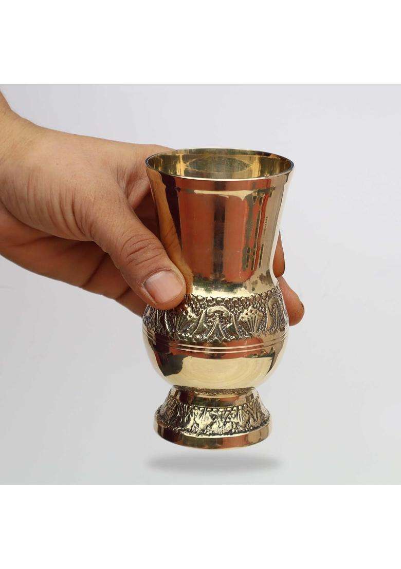 Pure Source India Pure Brass Glass Tumbler Cup for Homeware Hotelware Dinnerware Size | 300 ml | 10.1 fl oz - Indya