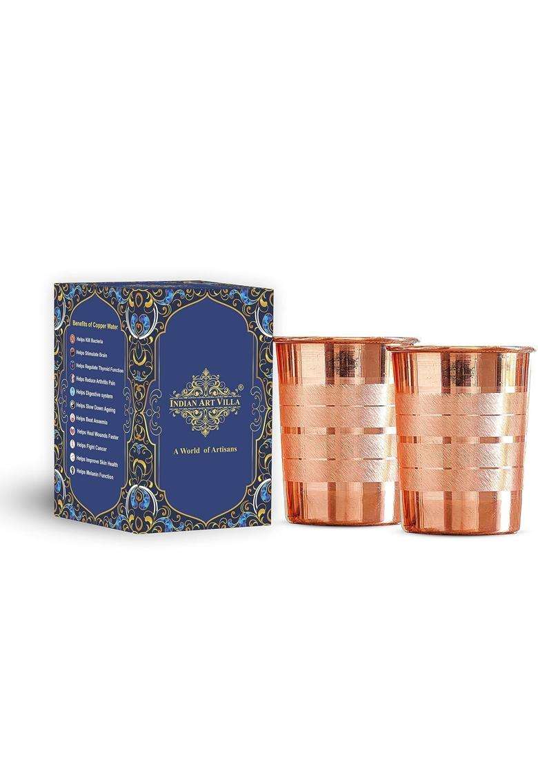 INDIAN ART VILLA Copper Glass Tumbler | 275 ml | 9.3 fl oz | 2-Piece Set - Indya