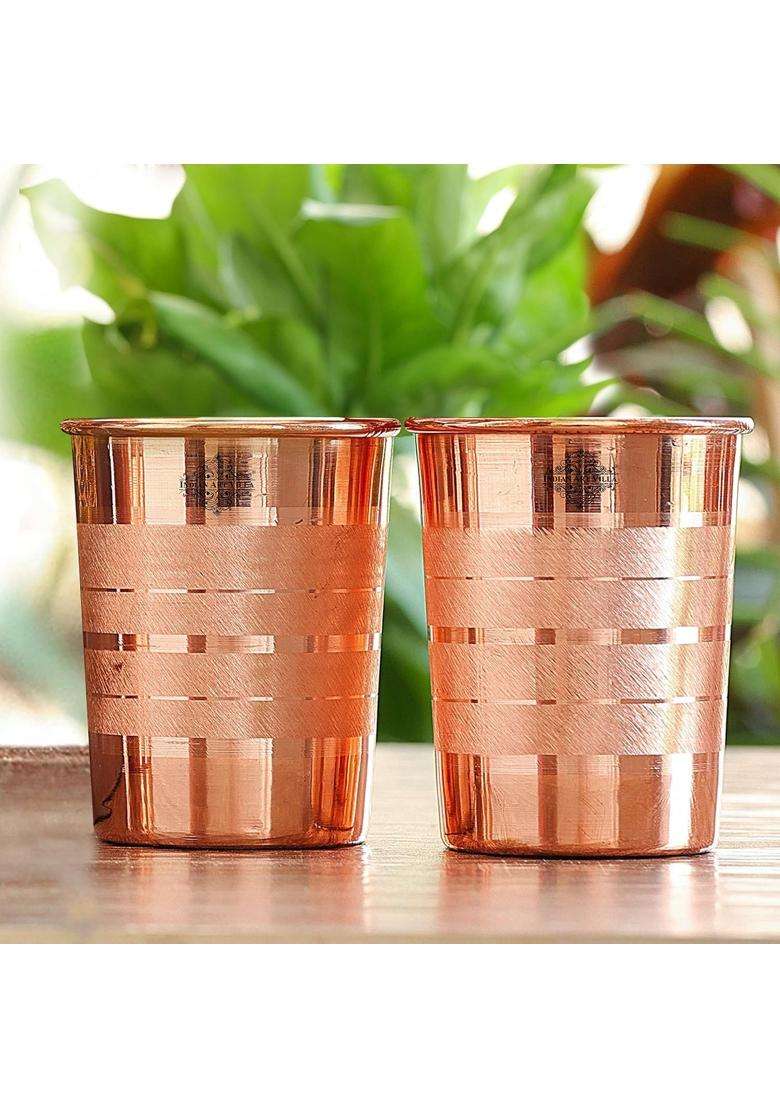 INDIAN ART VILLA Copper Glass Tumbler | 275 ml | 9.3 fl oz | 2-Piece Set - Indya
