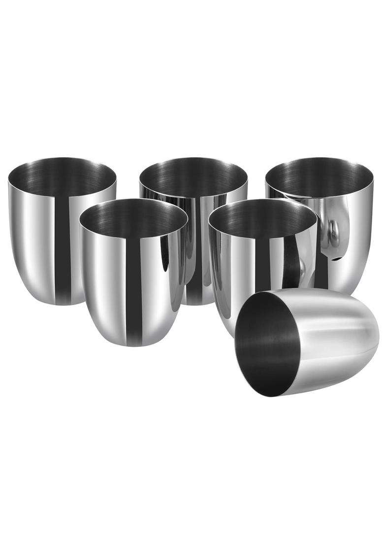 Vinod Cookware Kraft Premium Stainless Steel Glass Set of Each | 350 ml | 11.8 fl oz | 6-Piece Set | Food Safe - Indya