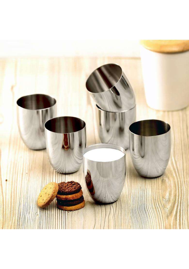 Vinod Cookware Kraft Premium Stainless Steel Glass Set of Each | 350 ml | 11.8 fl oz | 6-Piece Set | Food Safe - Indya