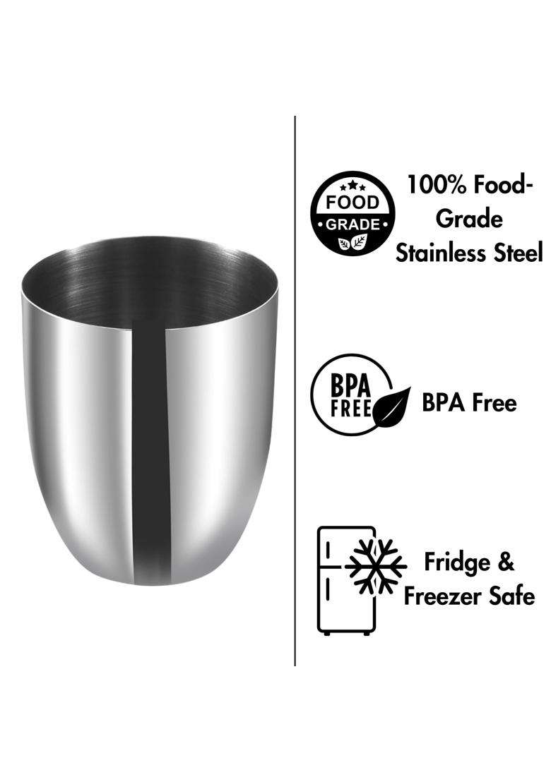 Vinod Cookware Kraft Premium Stainless Steel Glass Set of Each | 350 ml | 11.8 fl oz | 6-Piece Set | Food Safe - Indya