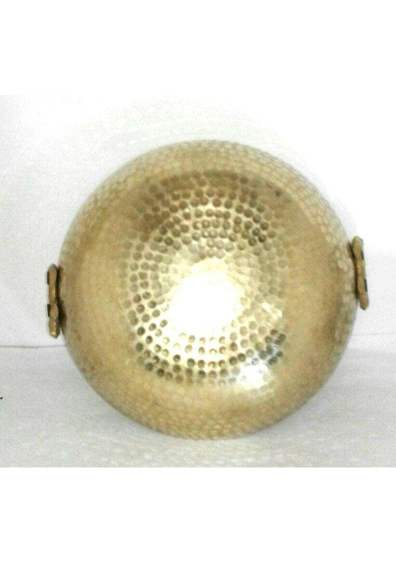 Tannu Craft Brass Hammered Kadhai Wok for Cooking Serving Pital Kadhai Pital Kadai | 3500 ml | 118.3 fl oz - Indya